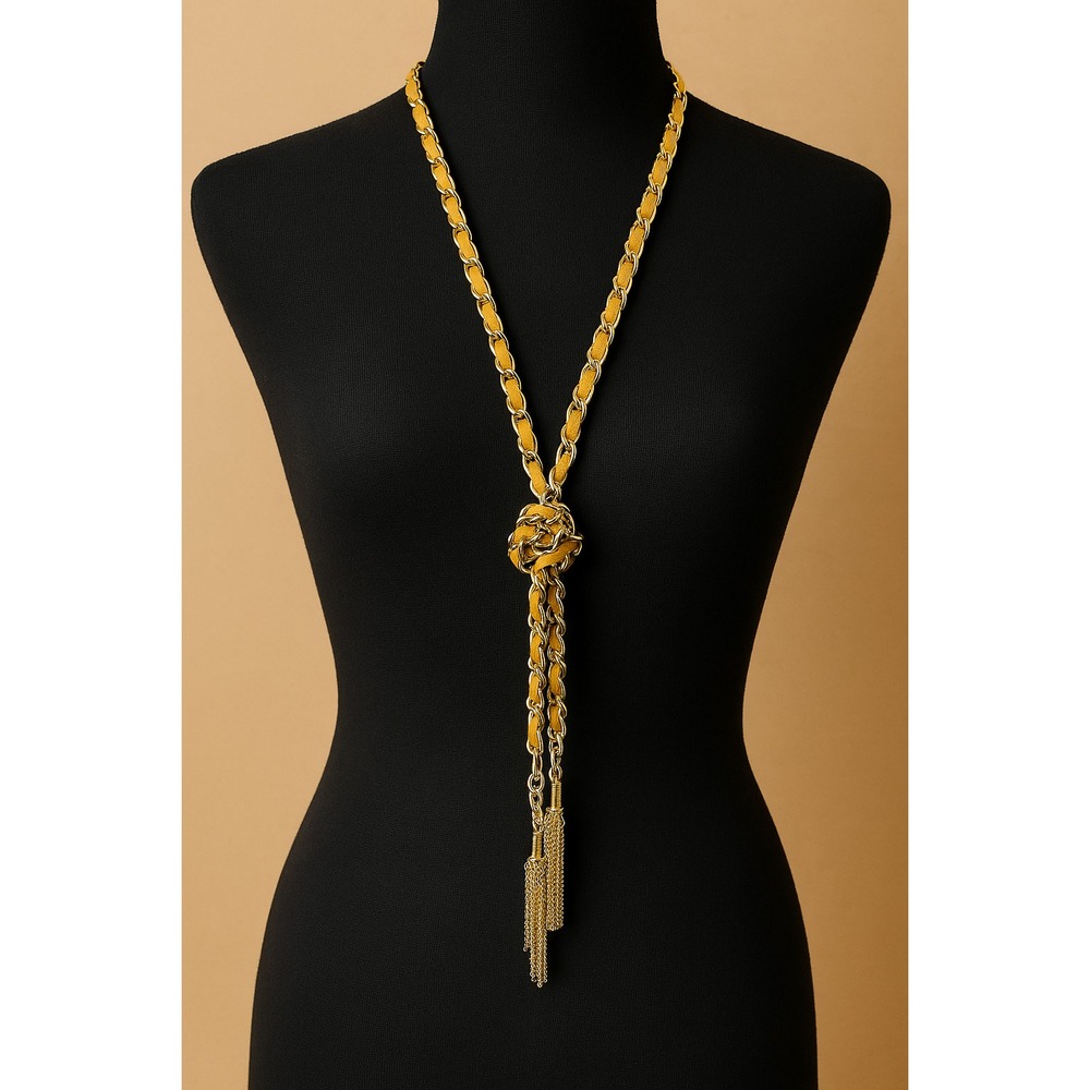 White House Black Market Lariat Necklace Gold Leather NWT